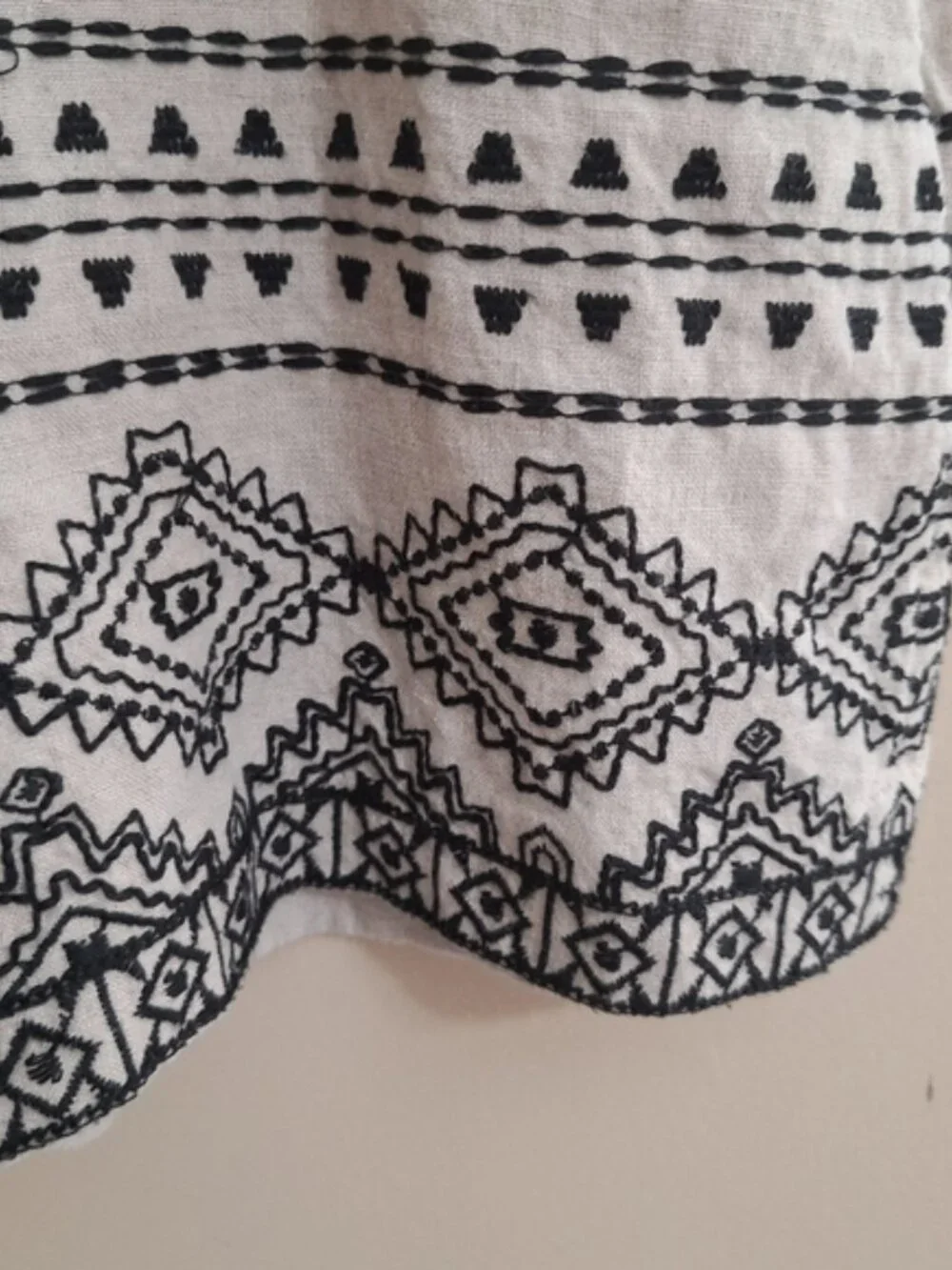 LOFT Boho Beige Black Embroidered Linen Romper Short 2P - Picture 9 of 9